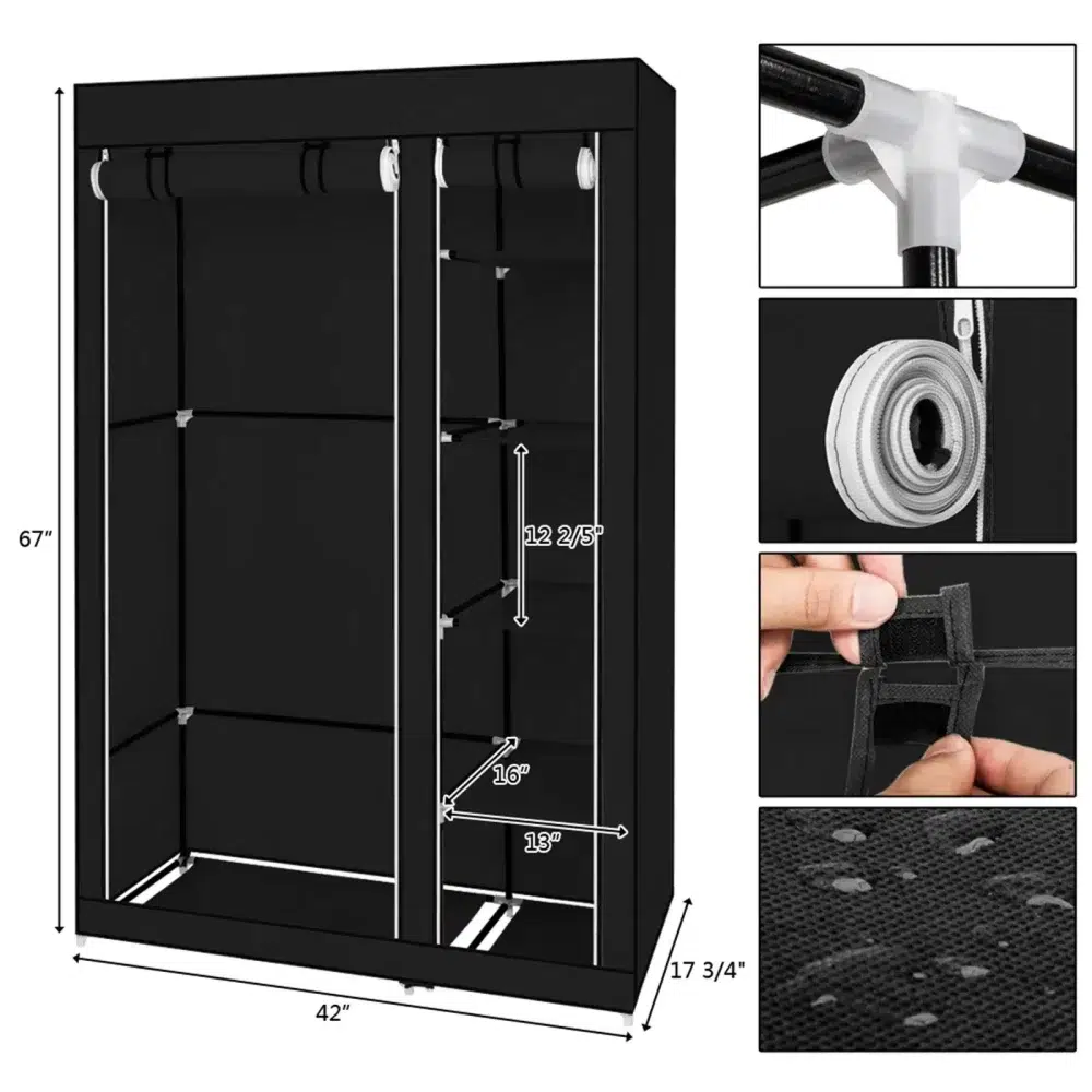 Simple Wardrobe Fabric Folding Clothes Storage Cabinet DIY Assembly Reinforced Frame Bedroom Organizer Home Dorm Clothing 4