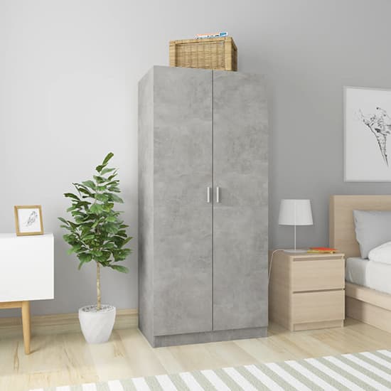 2 Doors Concrete Effect Small Wooden Wardrobe