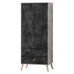 Charcoal 2 Doors And 2 Drawers Small Wooden Wardrobe